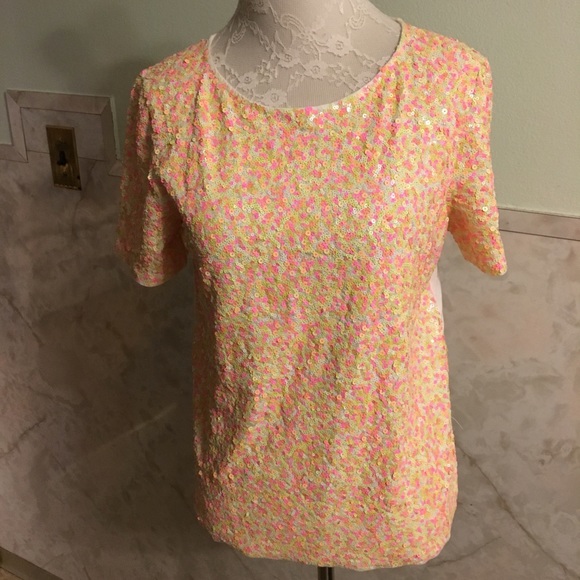 J. Crew Neon Sequin Tee XS - Picture 2 of 5